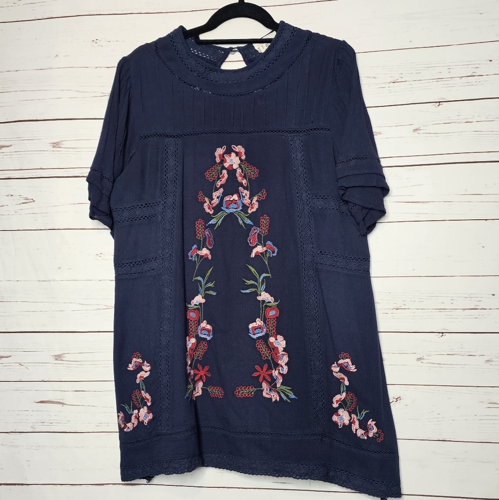 ETWO Blue Embroidery Boho Dress